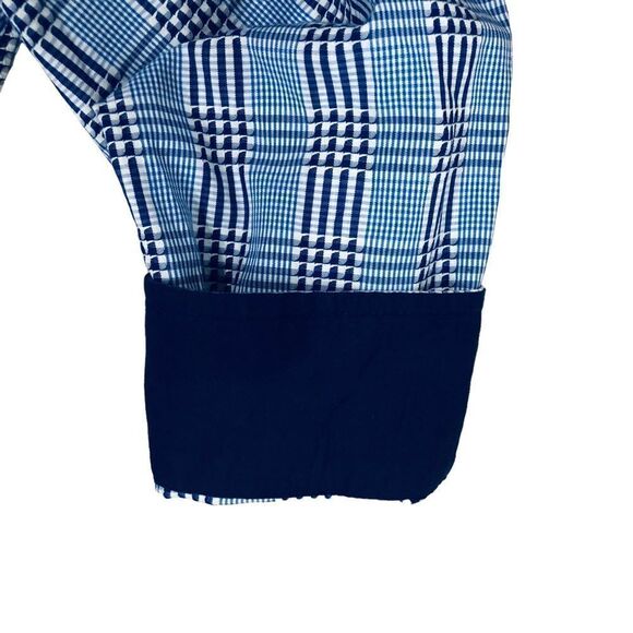 Tasso Elba Blue Plaid Buttons Down Long Sleeve Flip Cuff  Sz M (15-151/2) Shirt - Picture 4 of 10